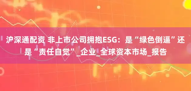 沪深通配资 非上市公司拥抱ESG：是“绿色倒逼”还是“责任自觉”_企业_全球资本市场_报告